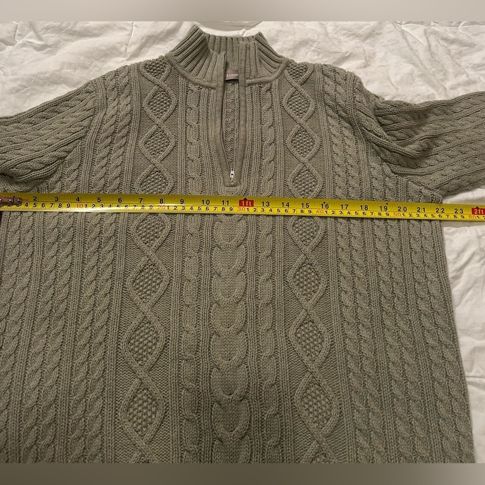 Women’s Cable Knit 100% Cotton 1/4 Zip Sweater in sage Green - Picture 12 of 13